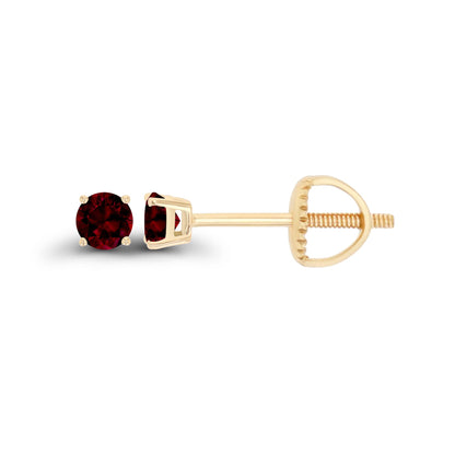 14K Gold Plated 925 Sterling Silver Hypoallergenic 3mm Round Genuine Birthstone Solitaire Screwback Stud Earrings
