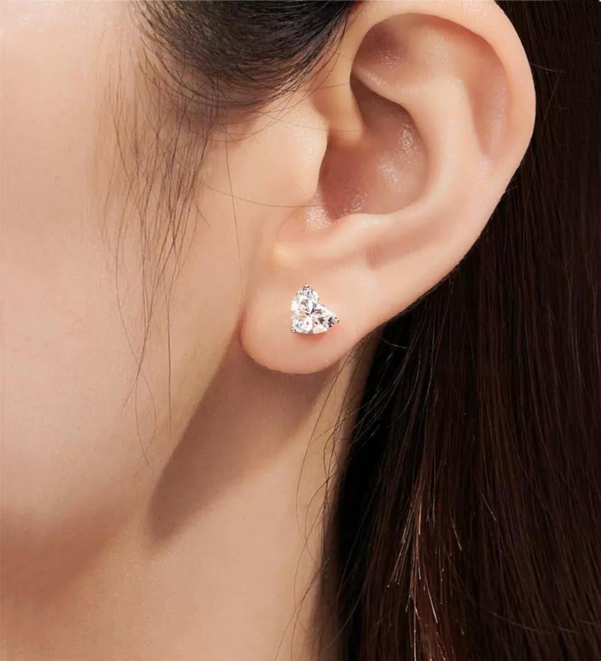 14K Gold Plated Stud Earrings 925 Sterling Silver Post Earrings Heart Love Cubic Zirconia Stud Earrings Small Cute for Women