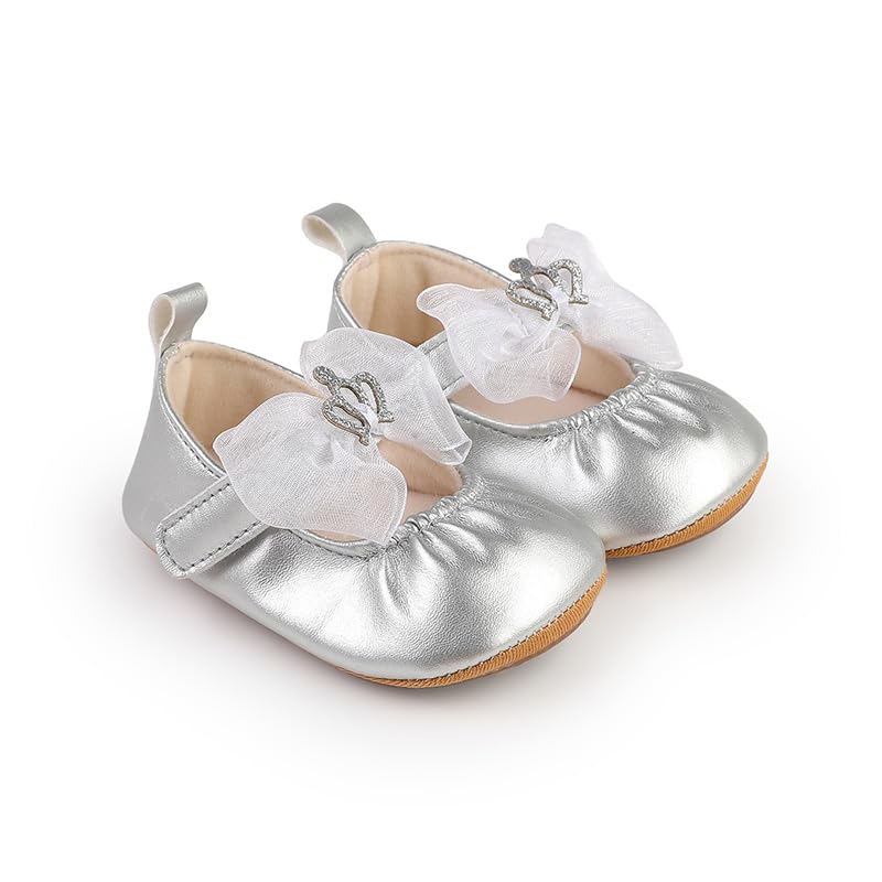 HsdsBebe Infant Baby Girls Mary Jane Flats Bow Non-Slip Soft Sole Princess Toddler First Walkers Sneaker Wedding Dress Shoes