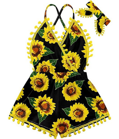 6M-3T Baby Girl Backless Bodysuit Outfit Set Romper Jumpsuit with Headband