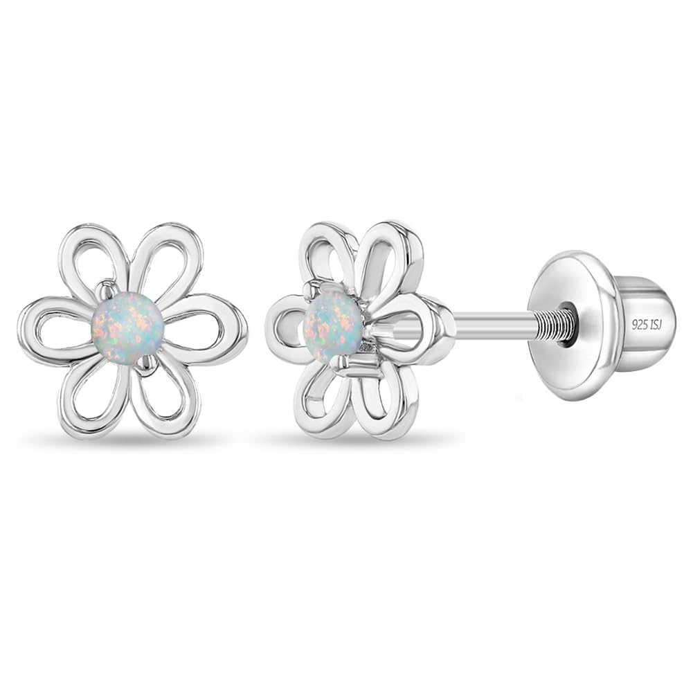 925 Sterling Silver CZ Flower Earrings - Hypoallergenic Screw Back Earrings for Girls & Toddlers - Lightweight, 7mm Flower Design
