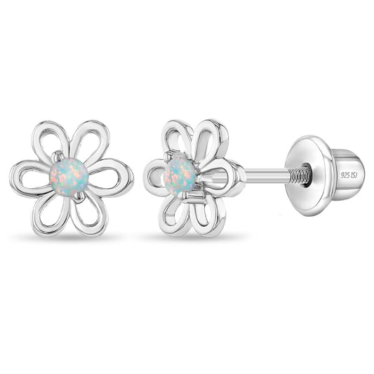925 Sterling Silver CZ Flower Earrings - Hypoallergenic Screw Back Earrings for Girls & Toddlers - Lightweight, 7mm Flower Design