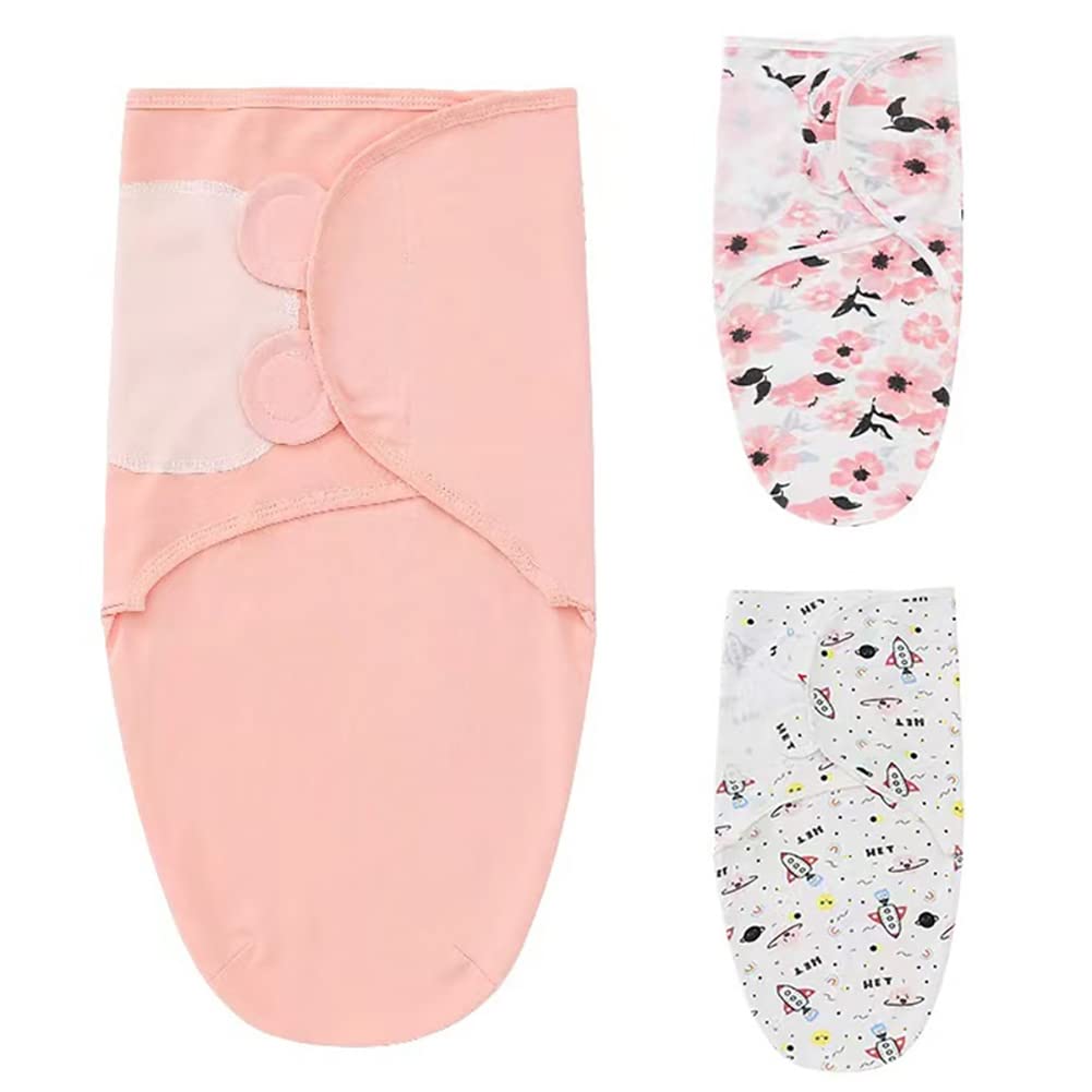 Baby Swaddle Sleep Sack with Hat Set for 0-3 months 3-Pack Soft Cotton Newborn Wearable Swaddle Wrap for Girls Boys