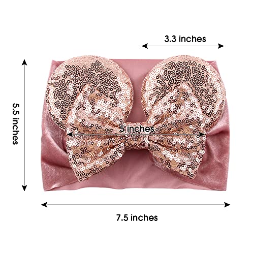 JIAHANG Baby Leopard Bows Turban Knotted Head Wraps, Hair Bows Headbands Stretchy Hair bands for Infant Toddlers Girls (pink leopard)