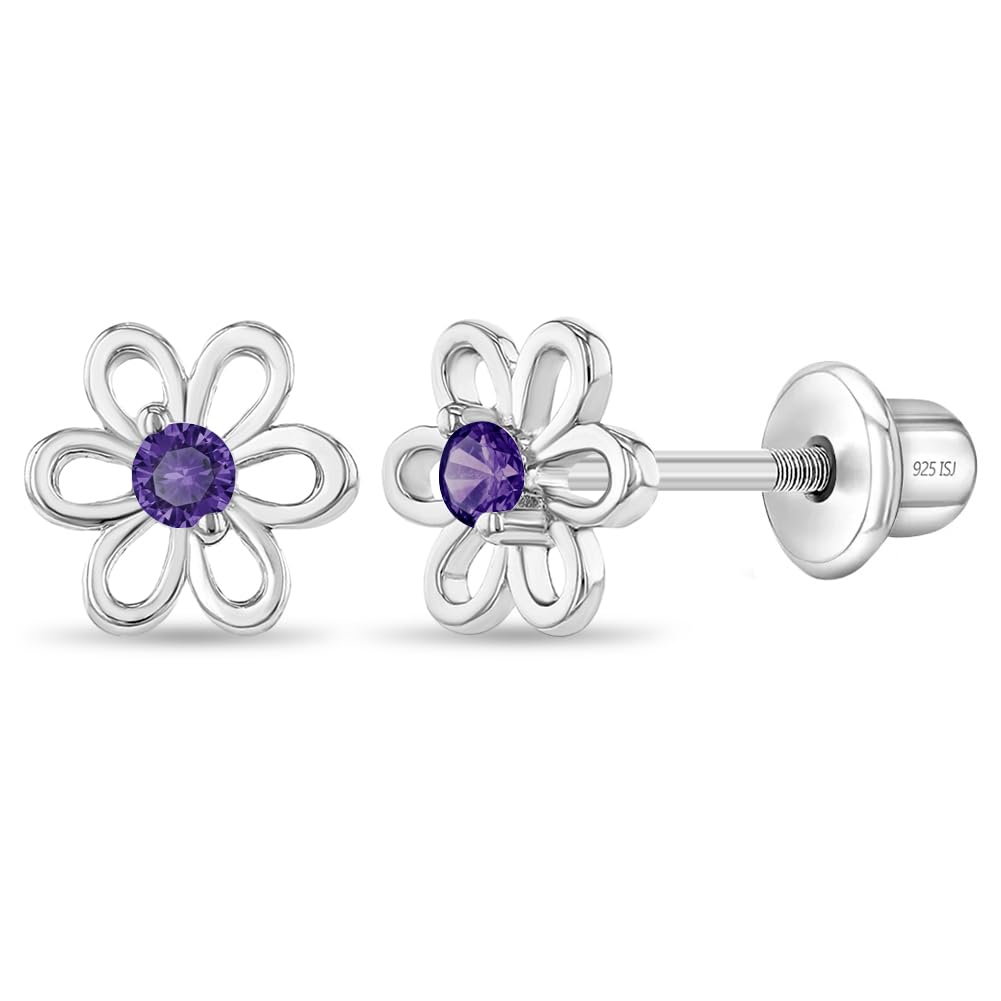 925 Sterling Silver CZ Flower Earrings - Hypoallergenic Screw Back Earrings for Girls & Toddlers - Lightweight, 7mm Flower Design