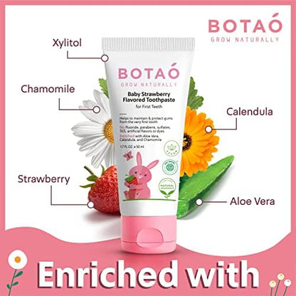 Fluoride Free Baby Toothpaste | Strawberry Flavored - Organic Training Natural Toddler Toothpaste for Toddlers | EWG Verified, Vegan, SLS Free, Safe to Swallow, Aloe Vera -1.7Oz