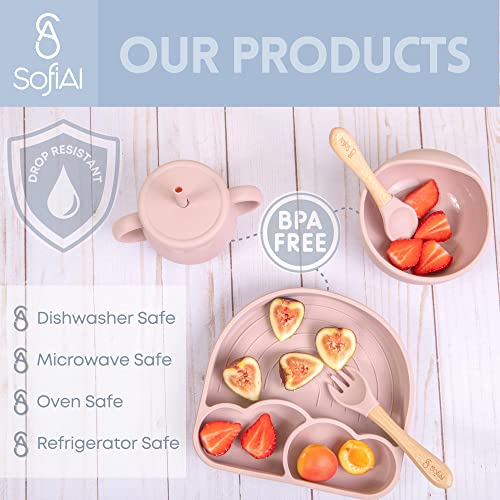 All In One Silicone Feeding Set - Safe for 6-12 Months - Non-Toxic Baby Led Weaning Supplies - Toddler Self Feeding Utensils - BPA-Free - Mess Free Essentials