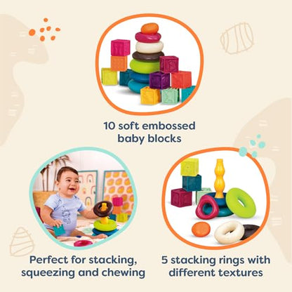 B. toys – Baby Blocks – Stacking & Building Toys For Babies – 10 Soft & Educational Blocks- Numbers, Shapes, Colors, Animals- One Two Squeeze- 6 Months +