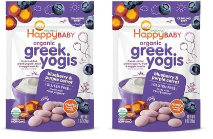 Happy Baby Organics Greek Yogis Freeze-Dried Greek Yogurt and Fruit Snacks, Strawberry Banana, 1 Ounce (Pack of 1) packaging may vary