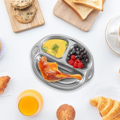 Mrs. Chou® Stainless Steel Baby Suction Plates Divided Designed for Babies and Toddlers, Made of 100% Food-Grade Materials Ideal for Baby-Led Weaning BPA-Free Toddler Feeding Supplies Dishwasher Safe