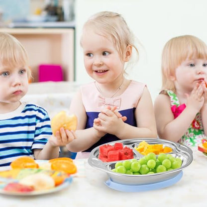 Mrs. Chou® Stainless Steel Baby Suction Plates Divided Designed for Babies and Toddlers, Made of 100% Food-Grade Materials Ideal for Baby-Led Weaning BPA-Free Toddler Feeding Supplies Dishwasher Safe