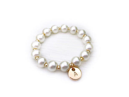 Baby Girls Monogrammed Pearl Gold Stretch Bracelet