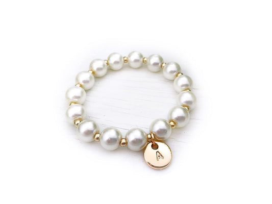 Baby Girls Monogrammed Pearl Gold Stretch Bracelet