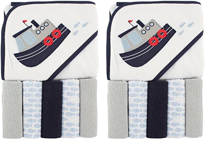 Luvable Friends Unisex Baby Hooded Towel with Five Washcloths, Cotton,Polyester,Ikat Elephant, One Size