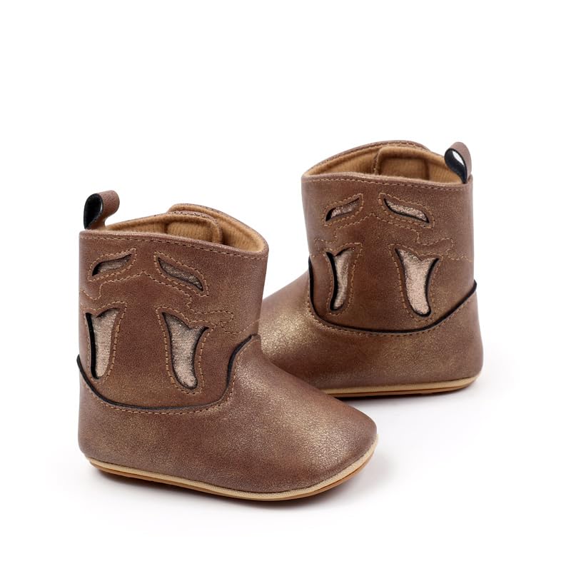 Kuner Baby Cowboy Boots Western Boots Toddler Cowboy Bootie Soft Sole Non-Slip Crib Shoes for Infant Boys Girls0-18 Months