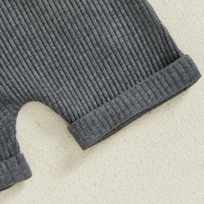fhutpw Baby Boy Clothes Short Sleeve Romper & Shorts Sets Newborn 3 6 12 Months Summer Knitted Ribbed Splicing Color Outfits