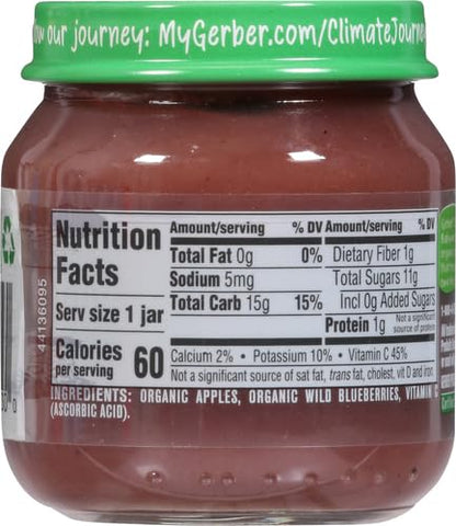 Gerber Stage 2 Baby Food, Organic Apple Spinach with Kale Jar, Fruit & Veggie Puree, Vitamin C, Non-GMO, Baby Food Puree Jars Glass