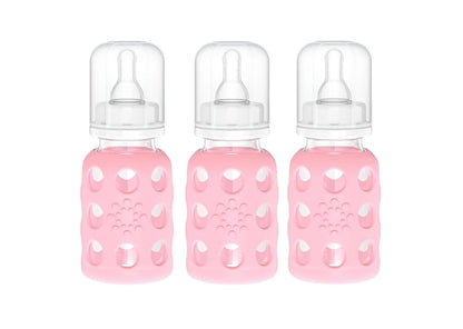 Lifefactory Glass Baby Bottles with Silicone Protection - 3-Pack, 4 oz Bottles, (Pink)