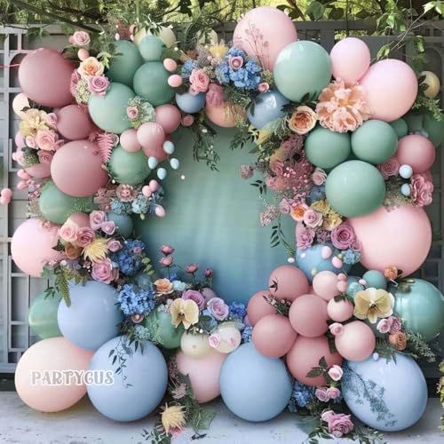 Pink Blue Green Balloon Garland Double Stuffed Dusty Light Green Baby Blue Blush Mauve Latex Pastel Balloon Arch Kit for Boho Baby Shower Gender Reveal Bear Birthday Floral Party Decoration