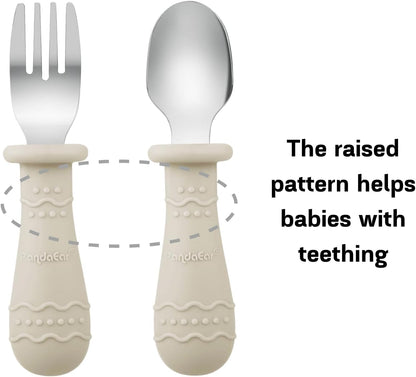 PandaEar 6 Pack Toddler Plates and Utensils Set, 2 Pack Silicone Baby Plates with Suction and 4 Stainless Steel Baby Spoons Forks, Toddler Dinnerware Set, Baby Dishes