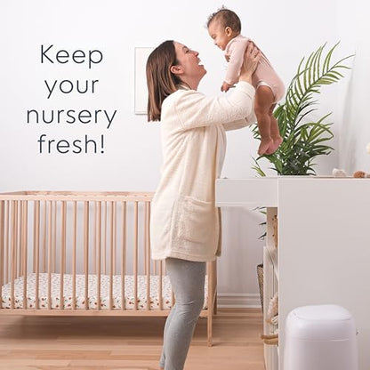 Diaper Genie Classic Pail Includes 1 Starter Square Refill That can Hold up to 165 Newborn-Sized Diapers.