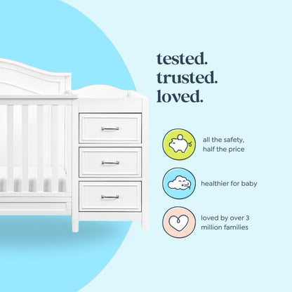 DaVinci Charlie 4-in-1 Convertible Mini Crib and Changer Combo in White, Greenguard Gold Certified