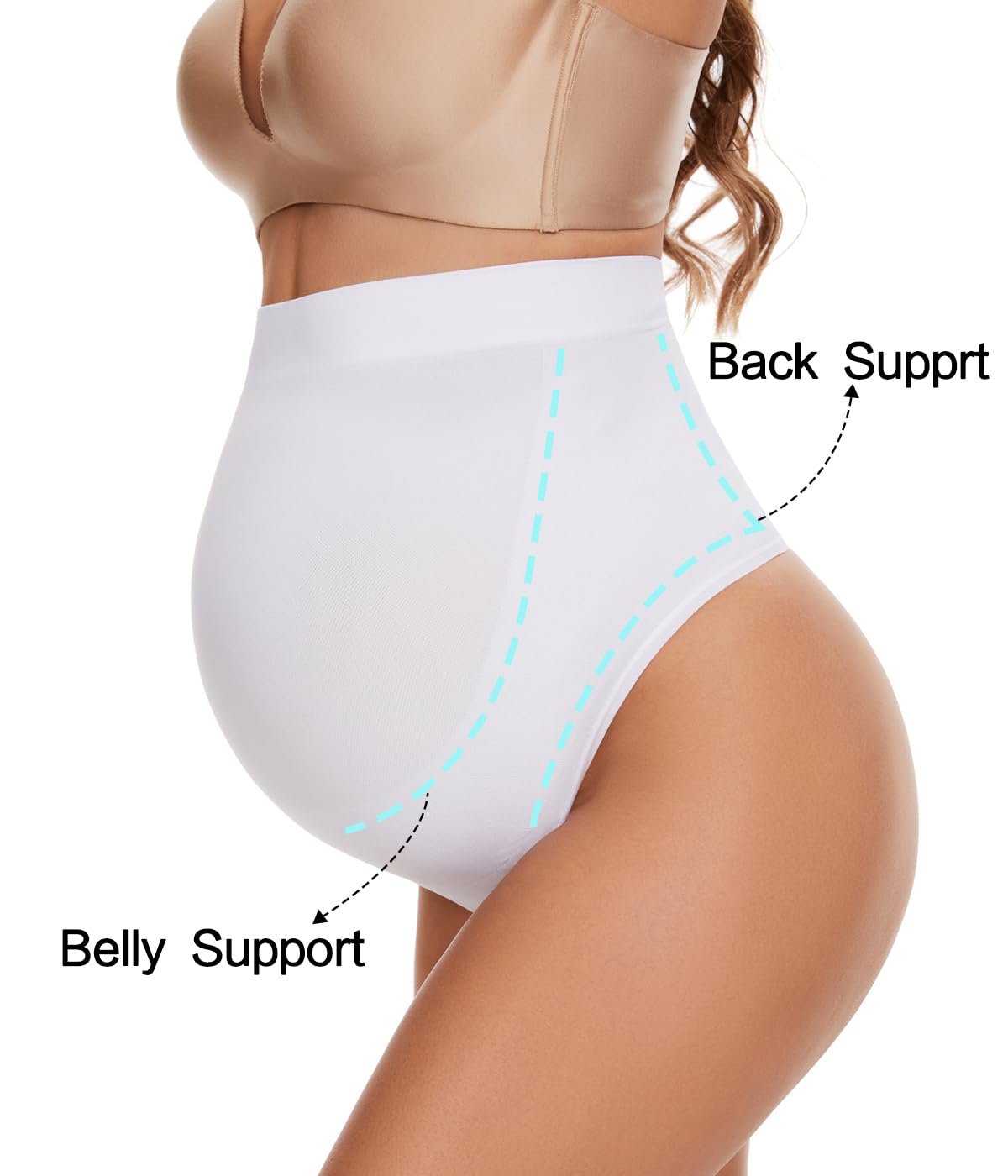 Seamless Maternity Thongs for Women, No Show Maternity Shapewear Over The Belly, Pregnancy Belly Support Panties