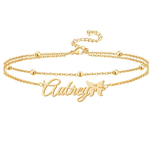 Custom Bracelet with Name 18K Gold Plated Personalized Name Ankle Bracelet Adjustable, Customized Beach Jewelry Gifts for Women Girlfriend