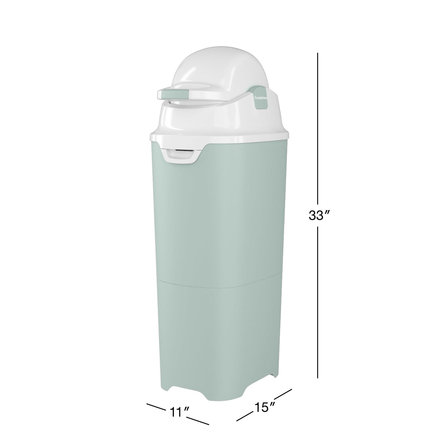 Foundations Tall Diaper Pail with Airtight Lid - Durable & Odorless Diaper Disposal, Large Capacity, Holds up to 60 Newborn Diapers, Refill with Any Bags - Gray