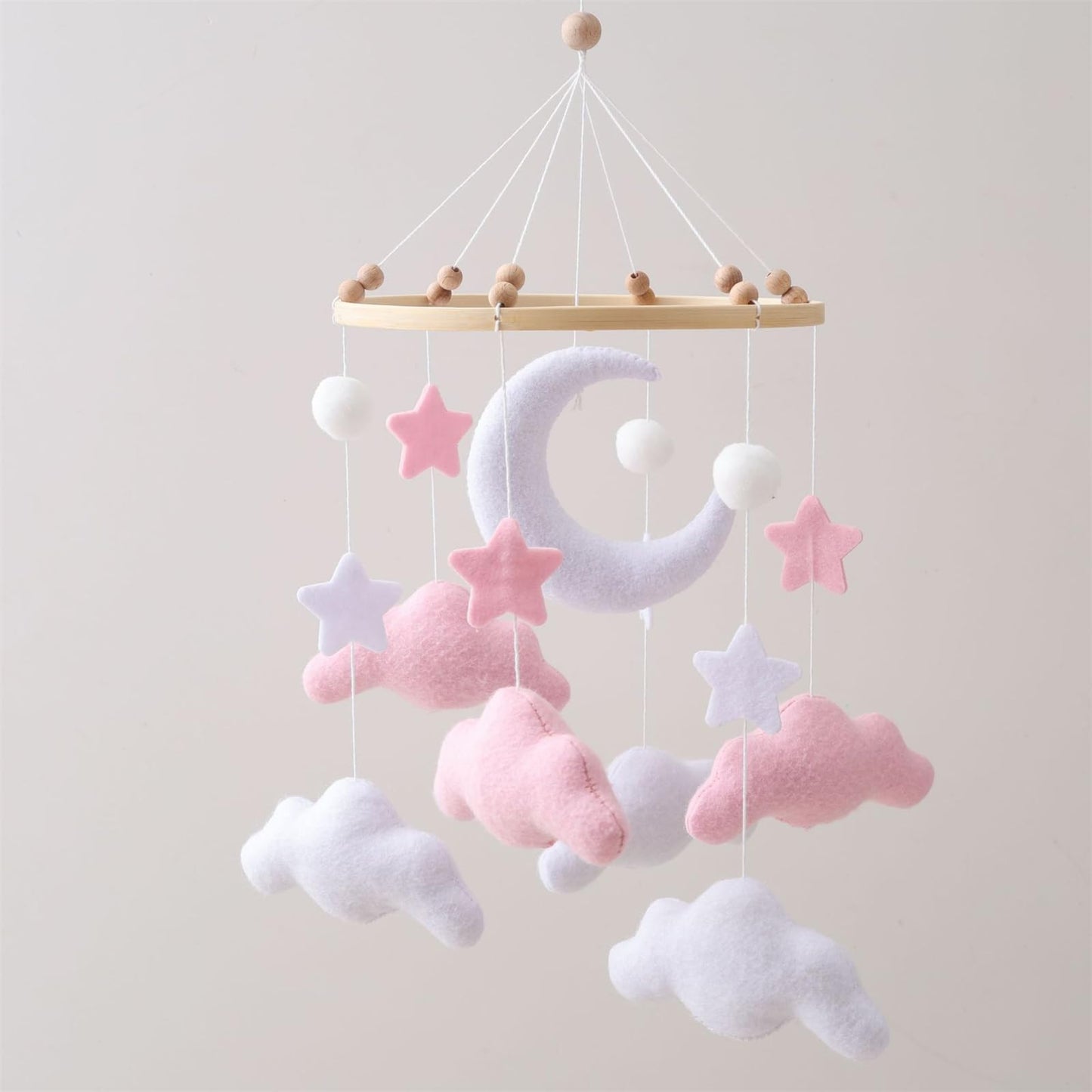 Gray Pink White Cloud Moon Themed Nursery Mobile,Crib Mobile for Baby Boys Girls,Handmade Baby Mobile,Adjustable Cotton Felt Soft Ceiling Mobile,Baby Shower Gifts for New Moms (Pink)