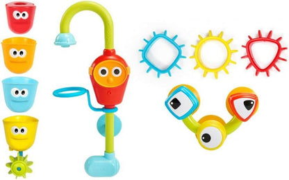 Yookidoo Toddler and Baby Bath Toy (Ages 1-3): Flow N Fill - 3 Stackable Play Cups - Battery Operated Interactive Hose Toy & Tumblers with Multiple Play Aspects - Make Bath Time Maigcal (No Mold)
