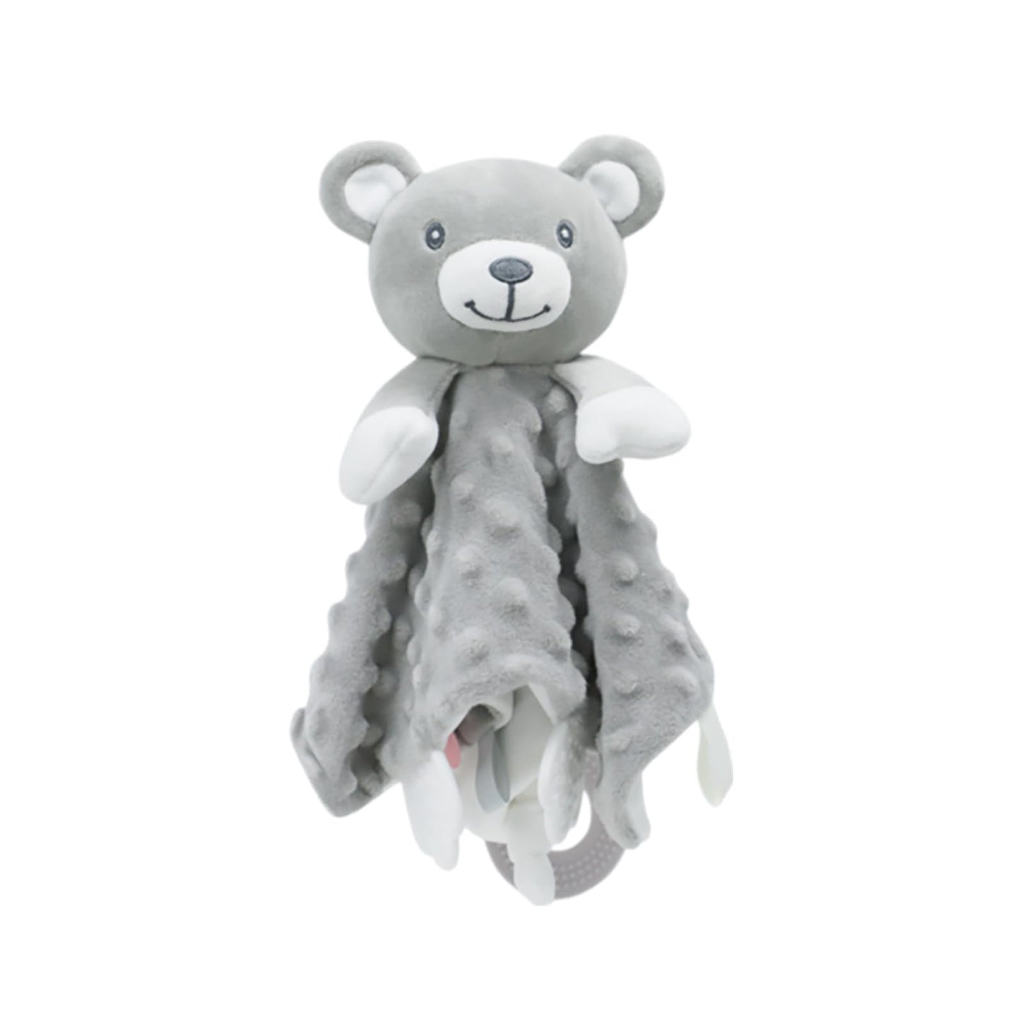 2025 6-in-1 Sensory Baby Security Blanket - Crinkle, Rattle & Teether, Machine-Washable Plush Lovey for Nursery/Stroller, Soft Cuddly Blanket Sleeping Animal for Babies and Toddlers (Grey)