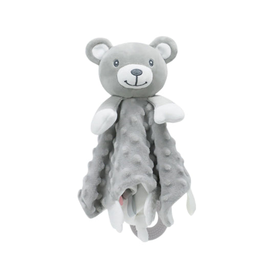 2025 6-in-1 Sensory Baby Security Blanket - Crinkle, Rattle & Teether, Machine-Washable Plush Lovey for Nursery/Stroller, Soft Cuddly Blanket Sleeping Animal for Babies and Toddlers (Grey)
