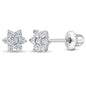 925 Sterling Silver Kids Earrings with 5mm Flower & Screw Backs for Young Girls - Dainty CZ Flower Screw Backs for Toddlers and Little Girls - Cubic Zirconia Floral Studs for Children