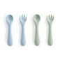 Bc Babycare Portable 4 Pack Baby & Toddler Self Feeding Fork and Spoon Set with Storage Case, BPA-Free Silicone Utensils for Boys and Girls, Safe & Easy to Carry, Blue & Pink