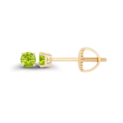 14K Gold Plated 925 Sterling Silver Hypoallergenic 3mm Round Genuine Birthstone Solitaire Screwback Stud Earrings