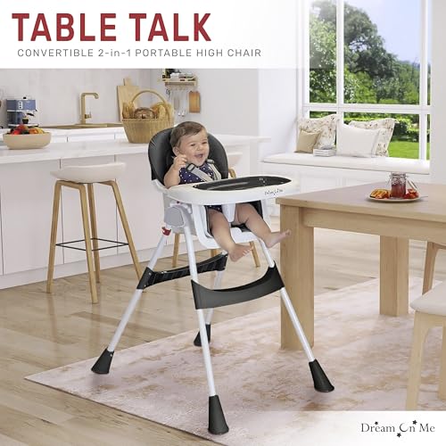 Dream On Me Portable 2-in-1 Tabletalk High Chair, Convertible Compact High Chair, Light Weight Portable Highchair, Grey