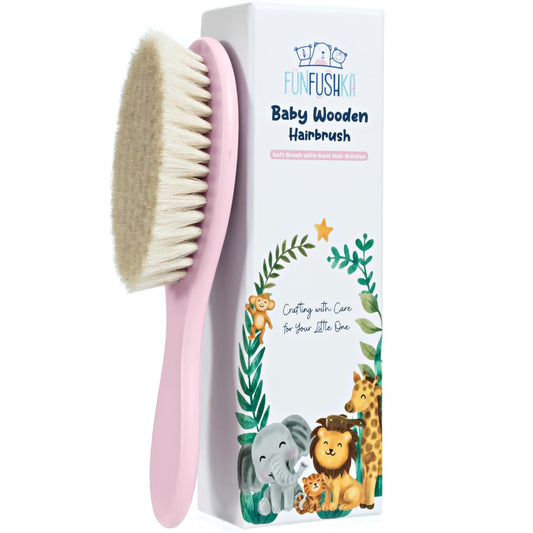 Baby Hair Brush with Soft Goat Bristles - Wooden Cradle Cap Brush for Newborns, Infants, Toddlers, and Kids - Gentle Scalp Grooming and Styling for Baby Girls and Boys (Sky)