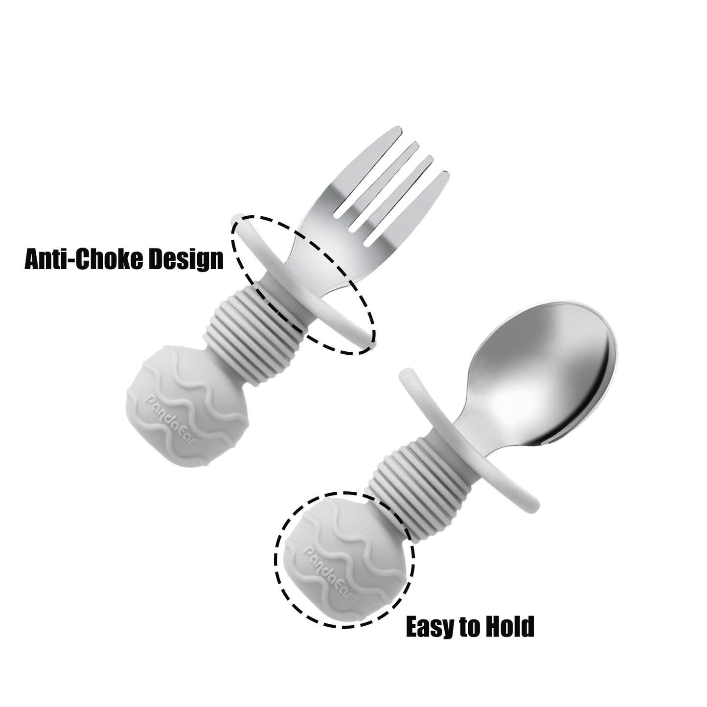 PandaEar 6 Pack Stainless Steel Toddler Spoons and Fork Feeding Set - Anti-Choke First Self Feeding Utensils for Kids Baby Girls Led Weaning Ages 18 Months+ (Pink/Beige)