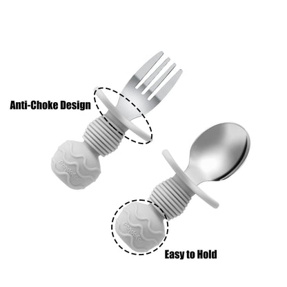 PandaEar 6 Pack Stainless Steel Toddler Spoons and Fork Feeding Set - Anti-Choke First Self Feeding Utensils for Kids Baby Girls Led Weaning Ages 18 Months+ (Pink/Beige)