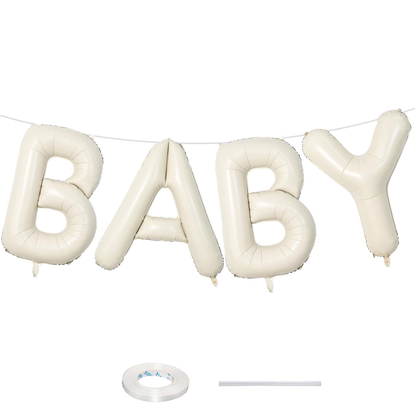 40 Inch Beige OH BABY Balloon for Baby Shower, Large Cream White Oh Baby Balloons Letters with Ribbon, Neutral Ivory Alphabet Oh Baby Balloon Banner Sign for Gender Reveal Backdrop Party Decorations