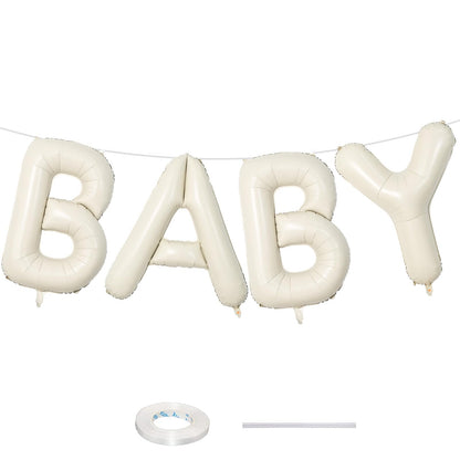 40 Inch Beige OH BABY Balloon for Baby Shower, Large Cream White Oh Baby Balloons Letters with Ribbon, Neutral Ivory Alphabet Oh Baby Balloon Banner Sign for Gender Reveal Backdrop Party Decorations