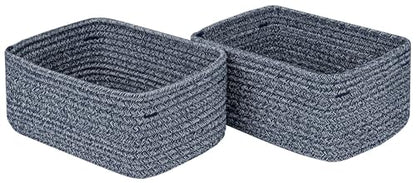 CubesLand Off White Small Storage Baskets for Shelves, Closet Organization Storage Bins Empty Gift Basket Baby Nursery Woven Baskets for Organizing, Rectangular Clothes Closet Shelves Baskets 3 Packs