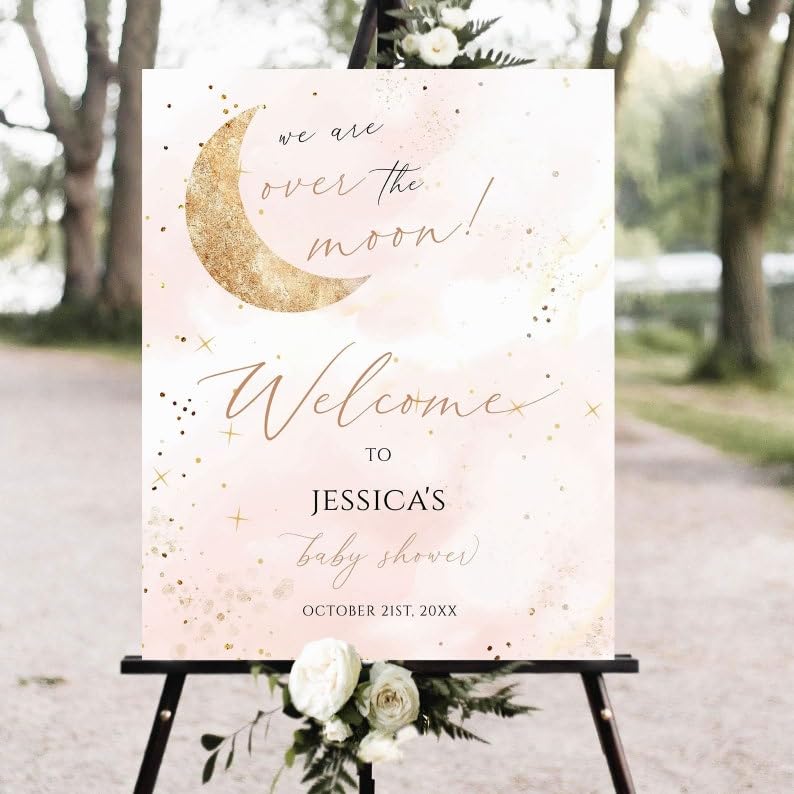 Baby Shower Sign, Pink Floral Welcome Sign, Girl Baby Shower, 12''W x 18''L, Plastic, Full Size