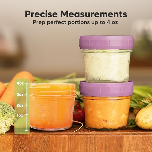 KeaBabies 4pk 8oz & 4pk 4oz Glass Baby Food Containers with Lids - Leak-Proof,Microwavable Small Glass Jars,Baby Purees & Toddler Snack Storage Containers,BPA-Free,Dishwasher & Freezer Safe(Musk Dusk)