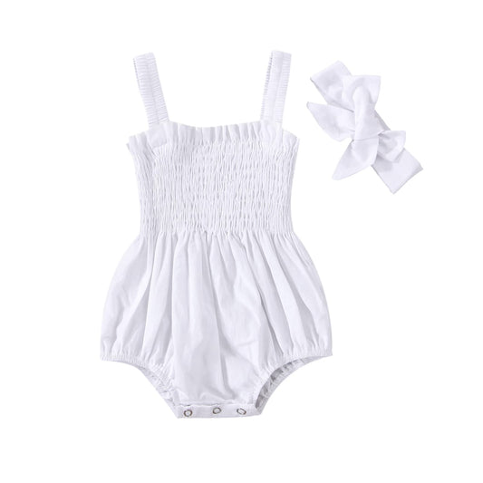 Newborn Baby Girl Bodysuit Sleeveless Halter Frill Romper One-piece Jumpsuit with Headband Summer Clothes Set