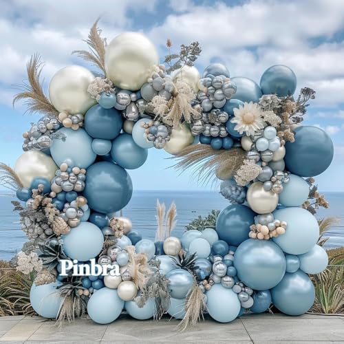 Dusty Blue Balloon Garland Double Stuffed Slate Pastel Blue White Sand Pearl Balloon Arch Kit for Baby Shower Birthday Bridal Shower Wedding Graduation Party Decorations