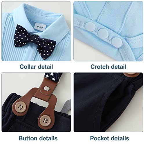 YUEMION Baby Boy Clothes Wedding Outfit Suits, 0-18 Months Infant Boy Gentleman Set, Dress Shirt+Vest+Suspender Pants+Bowtie