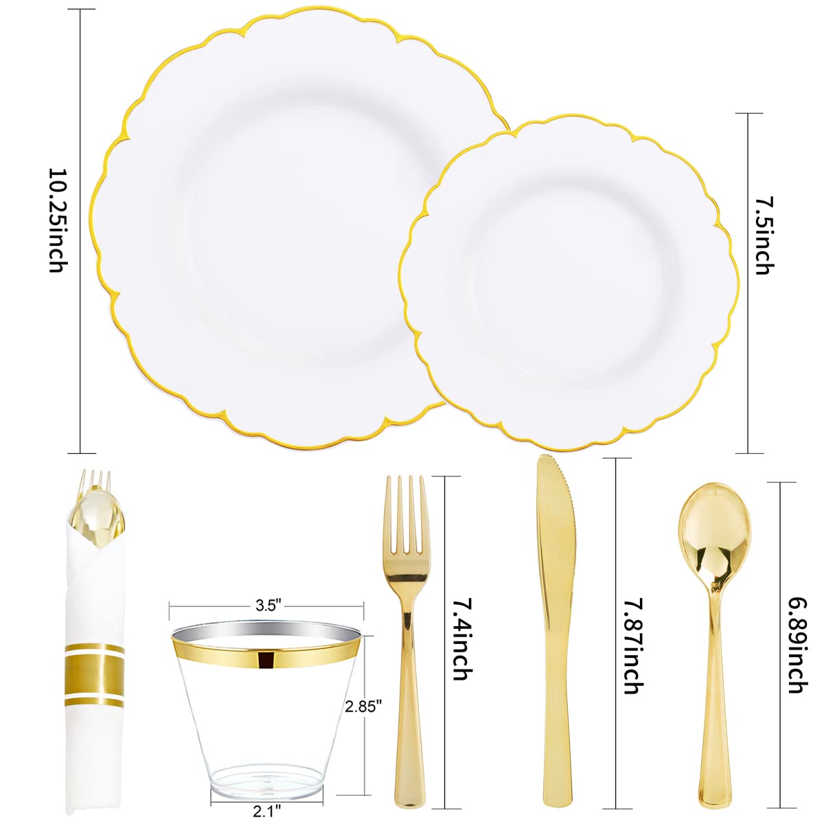 Morejoy 175PCS Rose Gold & Silver Plastic Dinnerware Set: 25 Plates, 25 Forks, 25 Knives, 25 Spoons, 25 Cups, 25 Napkins - Perfect for Wedding & Party