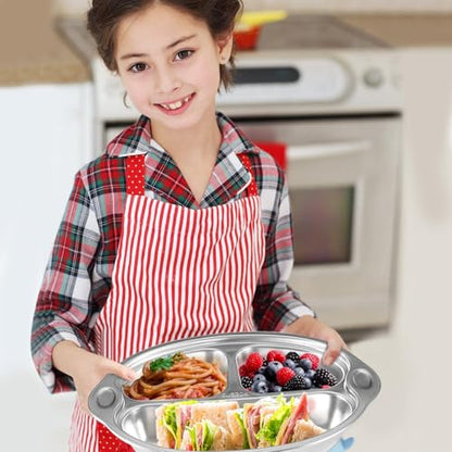 Mrs. Chou® Stainless Steel Baby Suction Plates Divided Designed for Babies and Toddlers, Made of 100% Food-Grade Materials Ideal for Baby-Led Weaning BPA-Free Toddler Feeding Supplies Dishwasher Safe